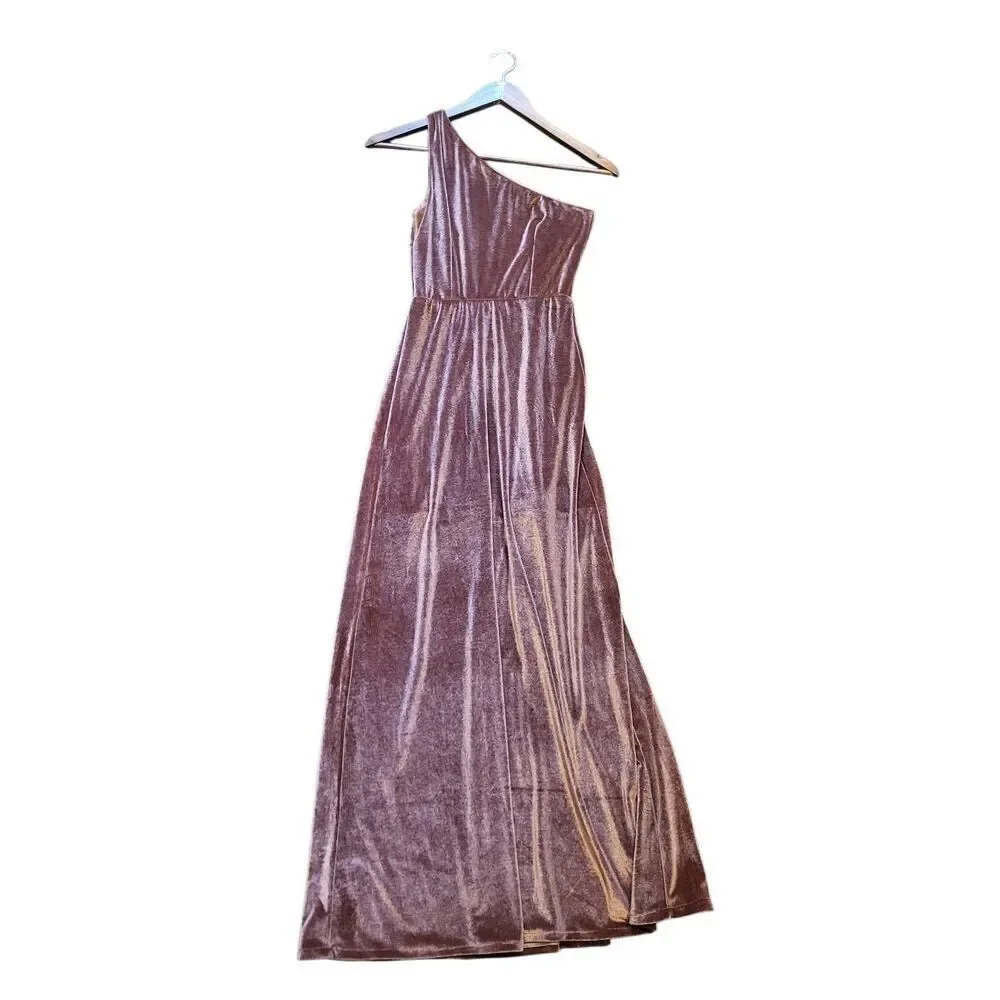 Baltic Born Dress Women's XS Desert Rose Brown Tatiana Velvet One Shoulder Maxi